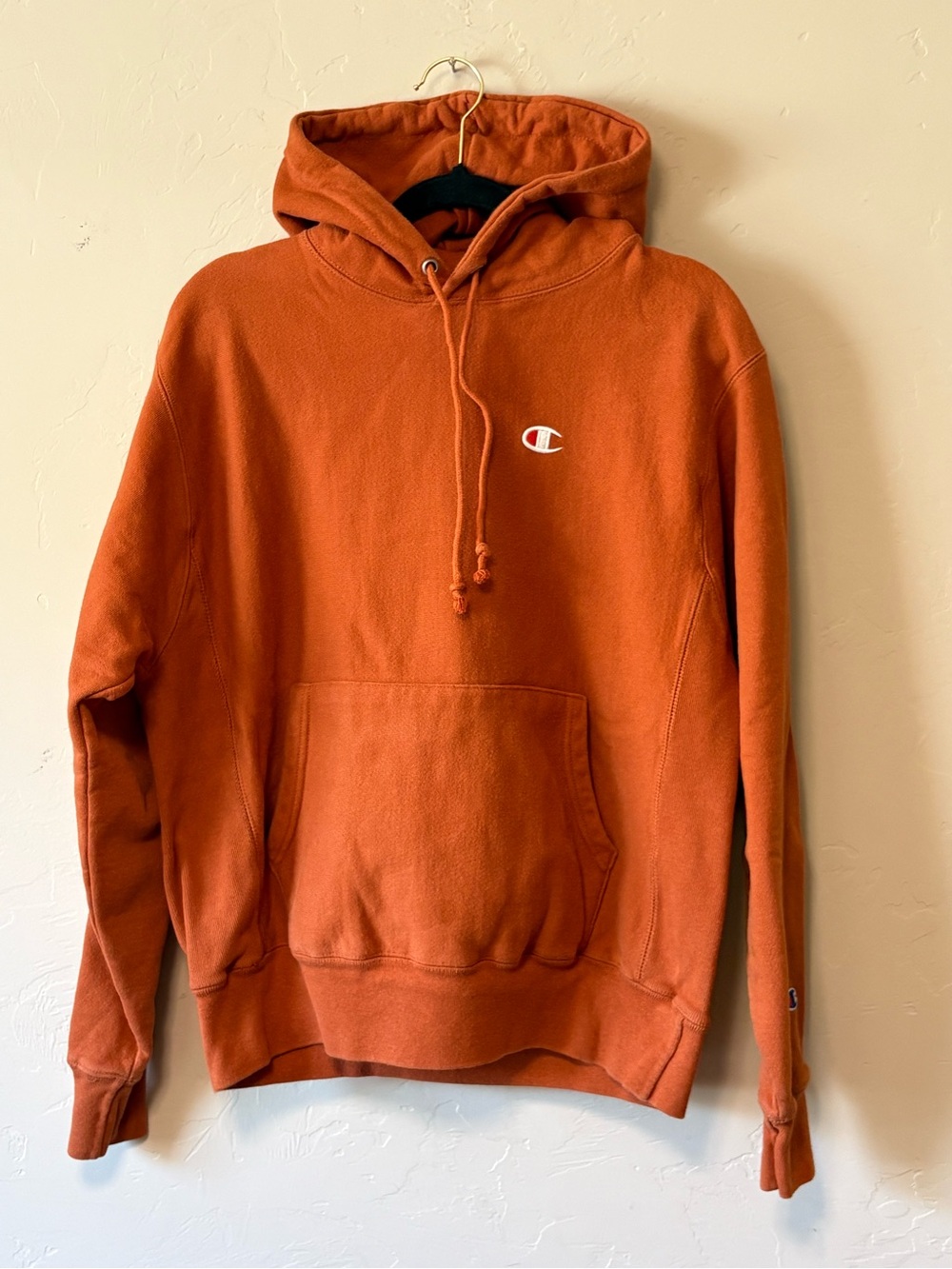 Champion Men's Orange Pullover Hoodie Reverse Weave Medium